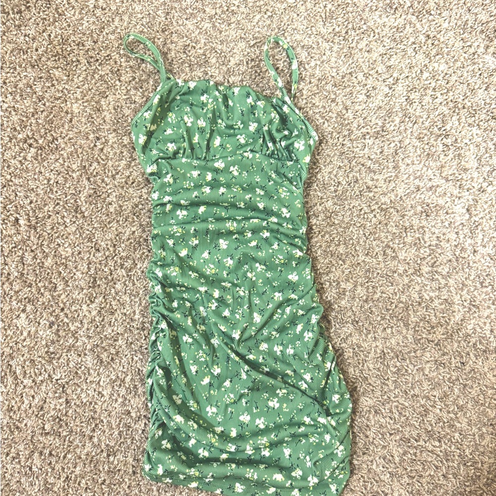 Milumia Floral Ruched Cami Mini Dress High Waist Spaghetti Strap Pencil Dress